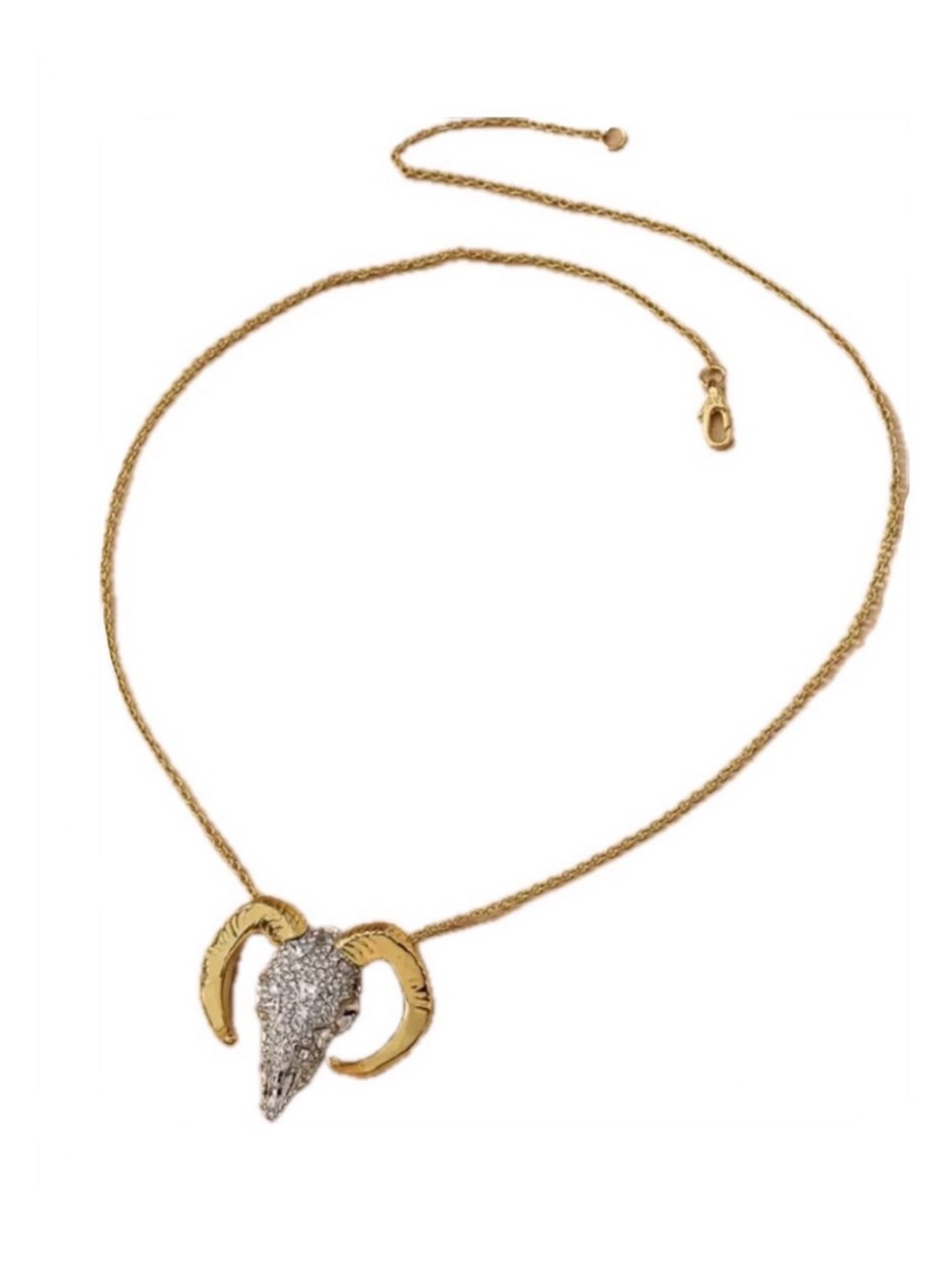NEW Alexis Bittar Pave Crystal Horned Ram Head Necklace Two-Tone AU28